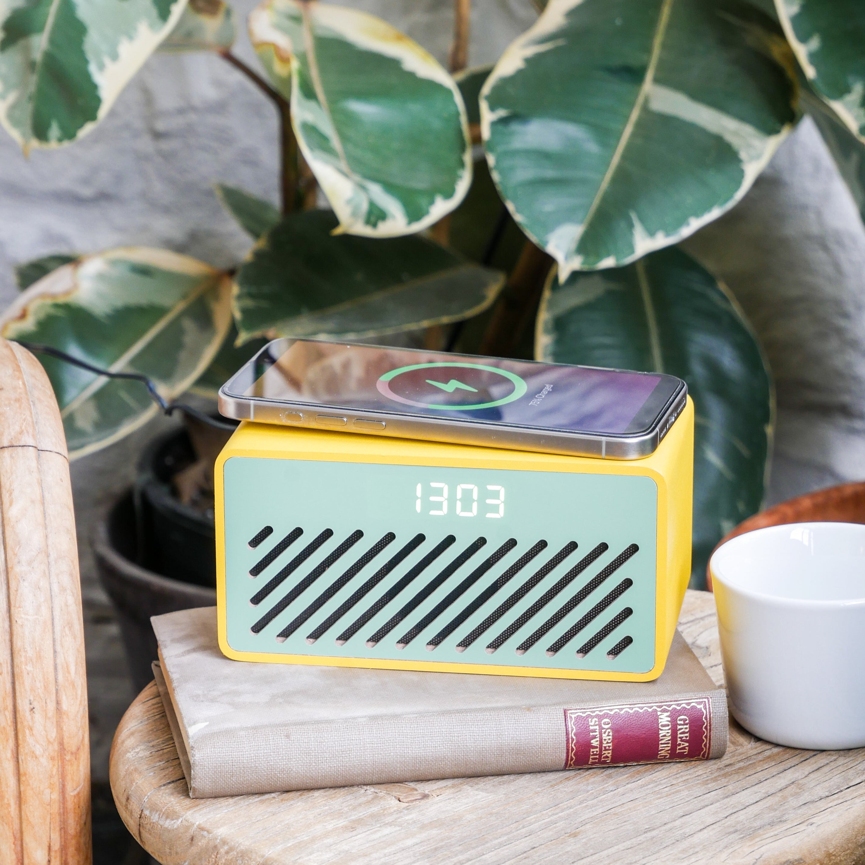 Rise Mix Wireless Phone Charger, Bluetooth Speaker & Alarm Clock - Yellow Green