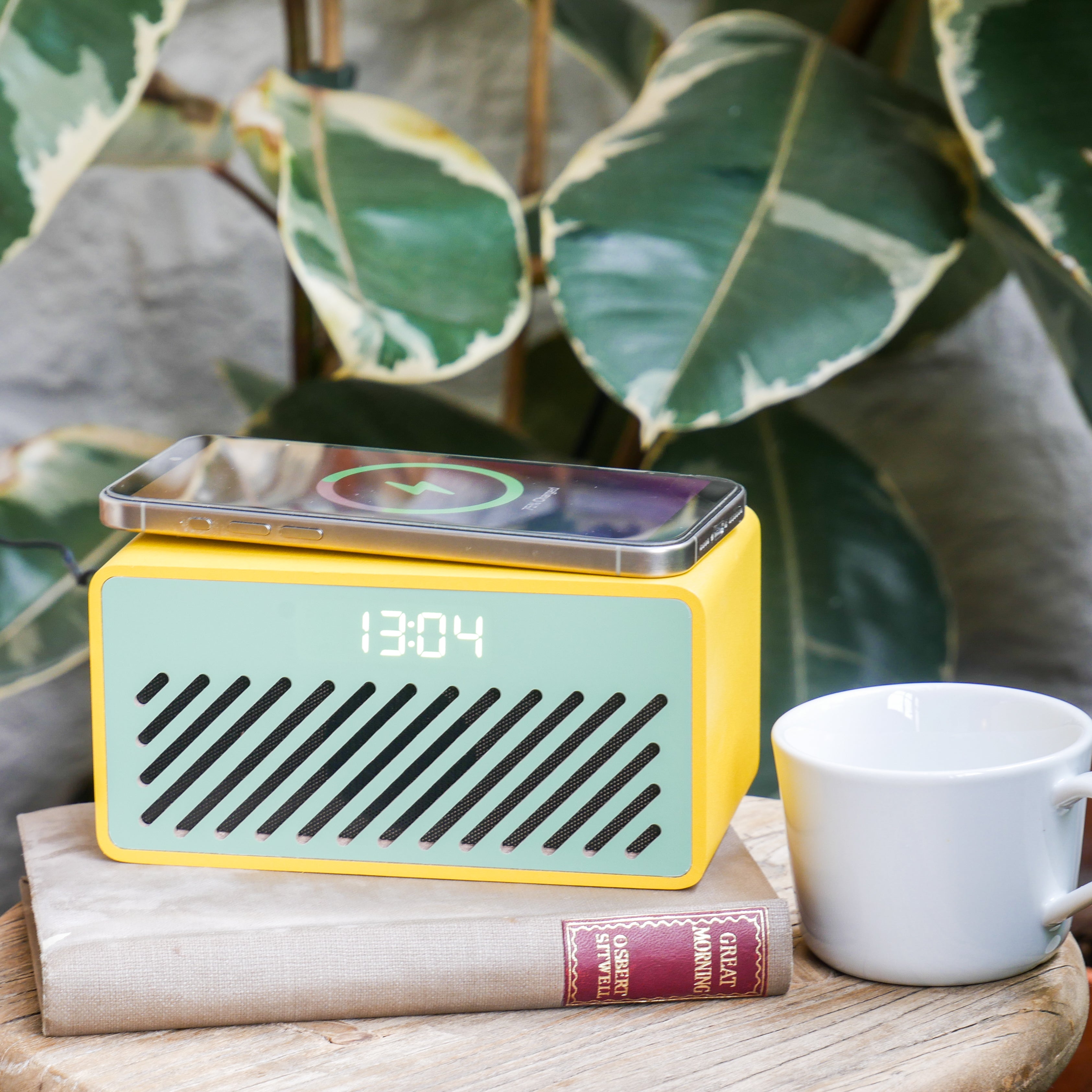Rise Mix Wireless Phone Charger, Bluetooth Speaker & Alarm Clock - Yellow Green