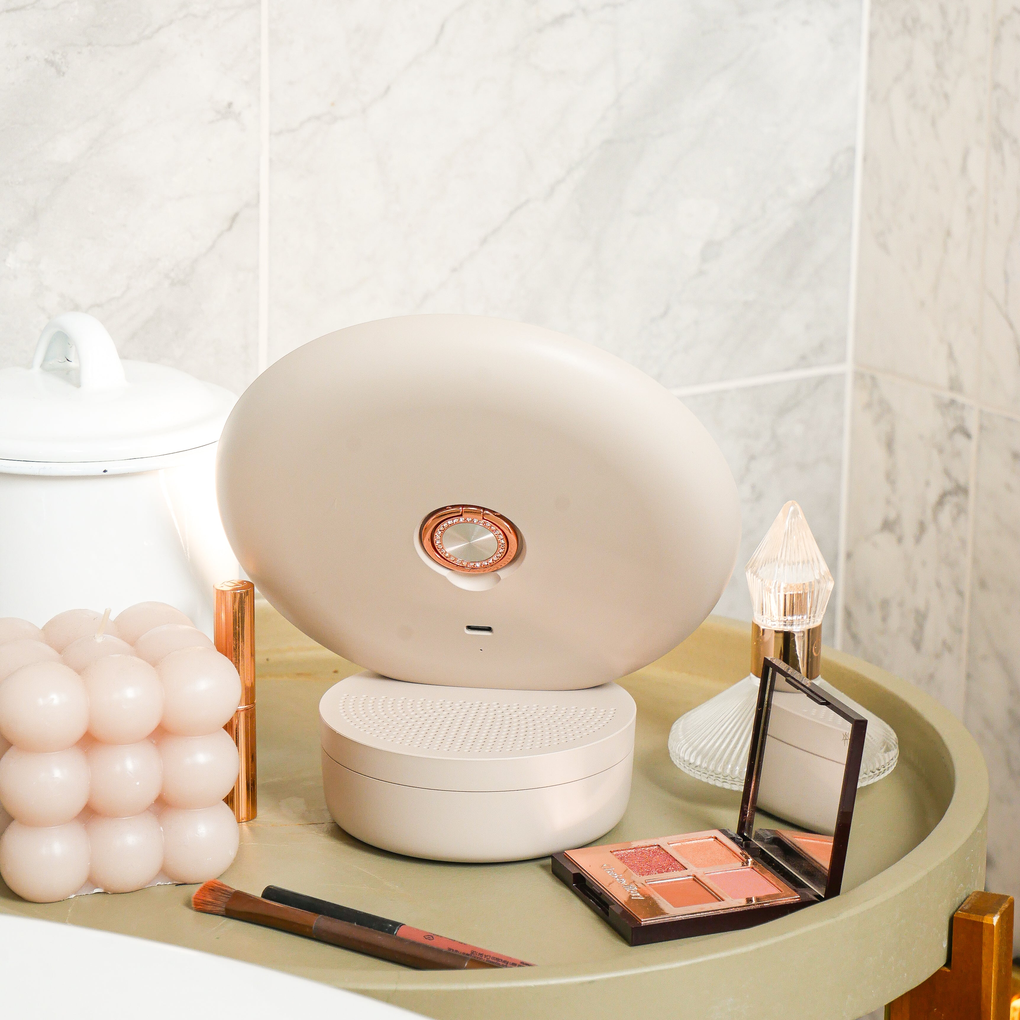 Glow Mini Portable Travel Size Ring Light Mirror & Bluetooth Speaker