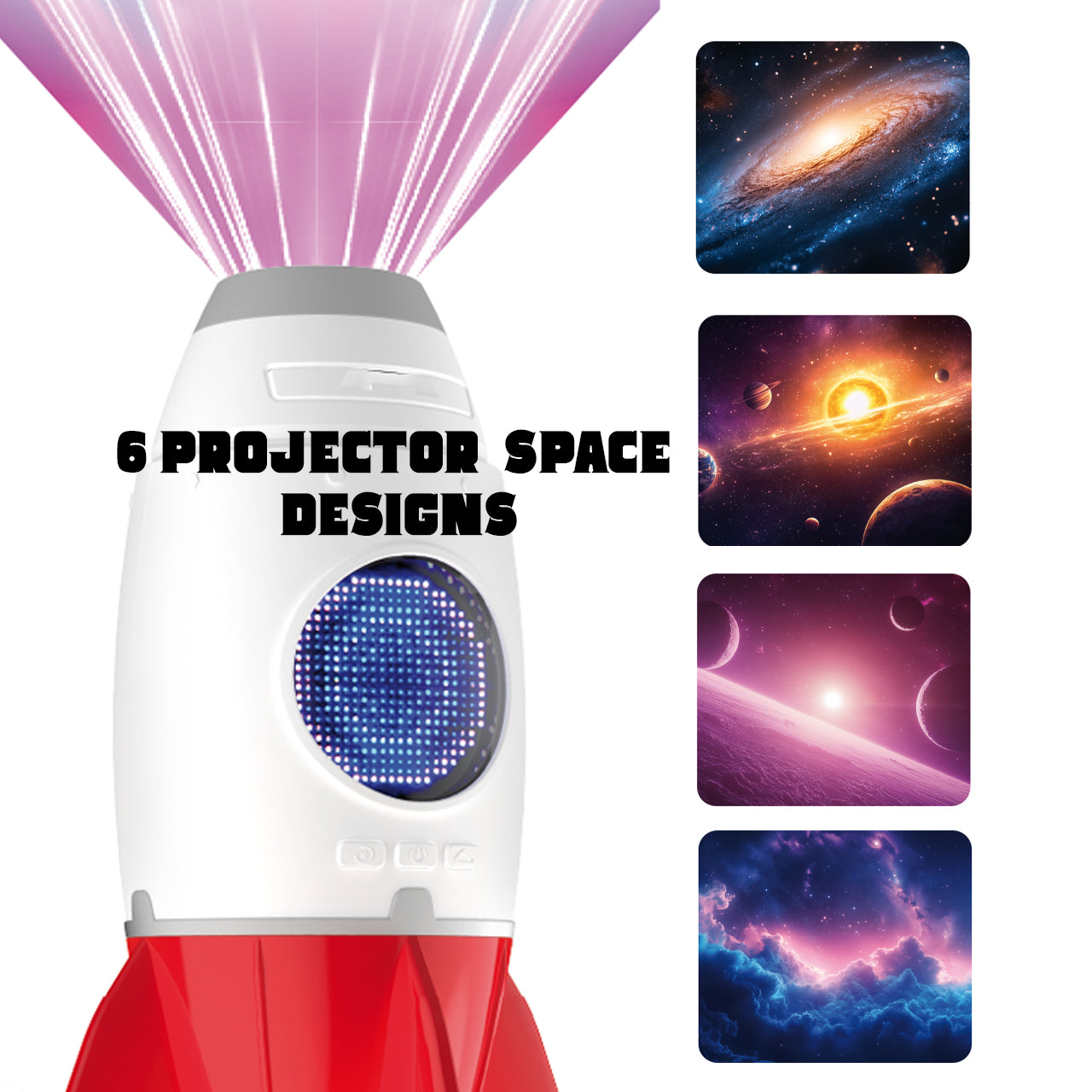 Rocket 3-in-1 Bedside Light, Digital Clock & Ceiling Projector