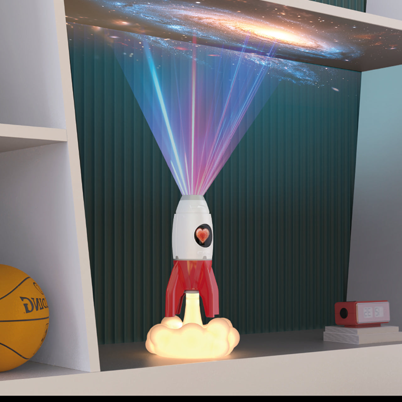 Rocket 3-in-1 Bedside Light, Digital Clock & Ceiling Projector