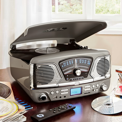 Roxy 4 BT Retro Record Player - Grey