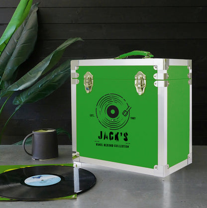 12 Inch Vinyl Record Storage Box Green & Metal Trim