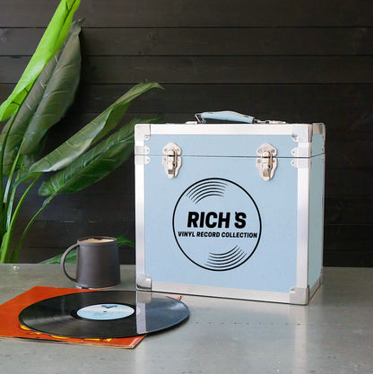 12 Inch Vinyl Record Storage Box Light Blue & Metal Trim