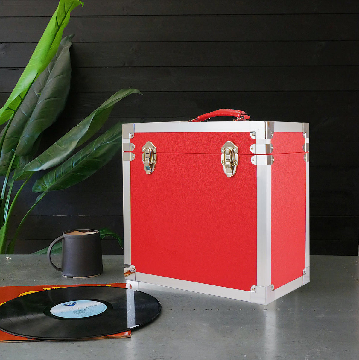12 Inch Vinyl Record Storage Box Red & Metal Trim – Steepletone UK LTD