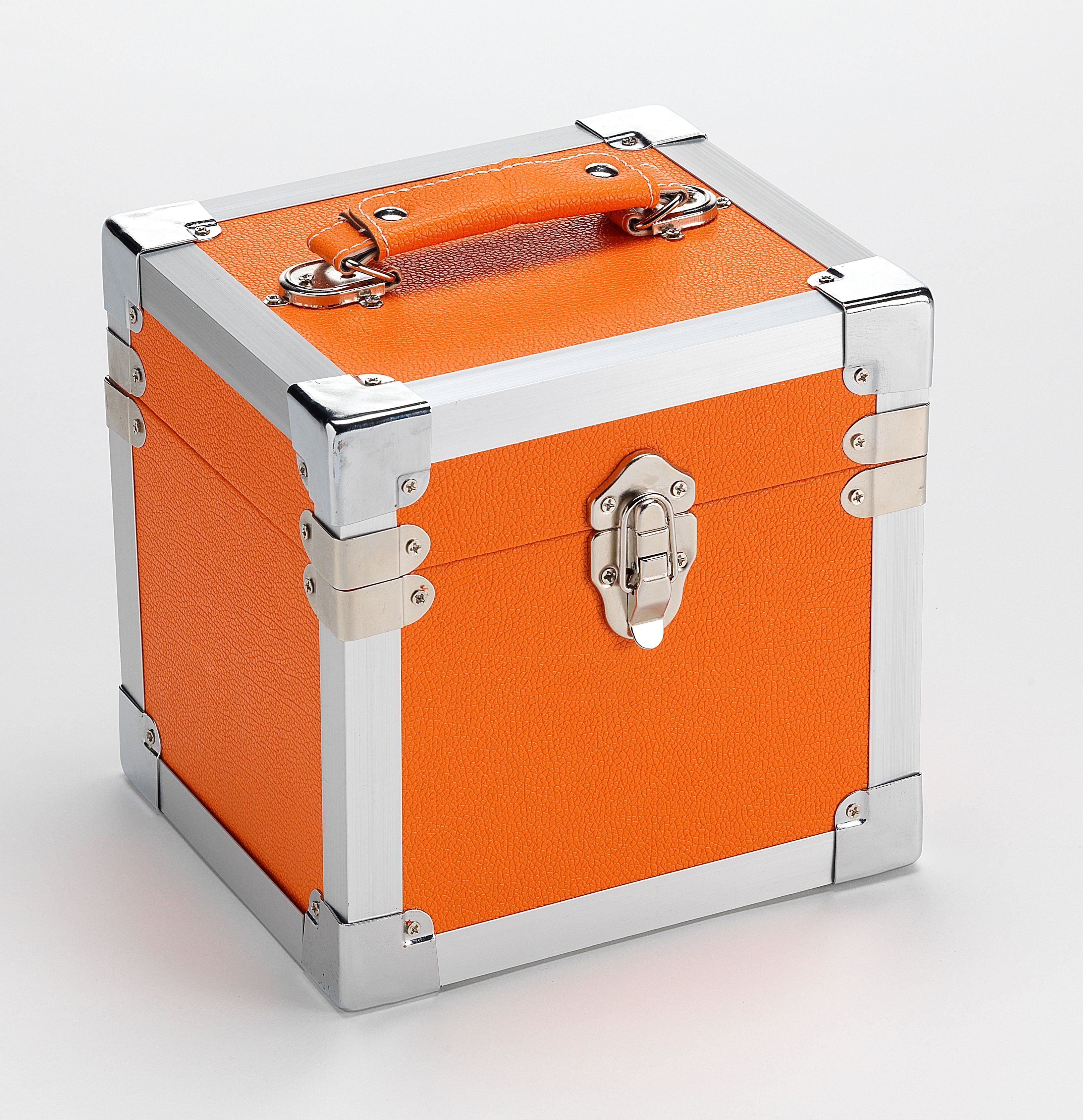 12 Inch Vinyl Record Storage Box Orange & Metal Trim