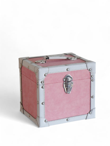 12 Inch Vinyl Record Storage Box  Pink & White Faux Leather