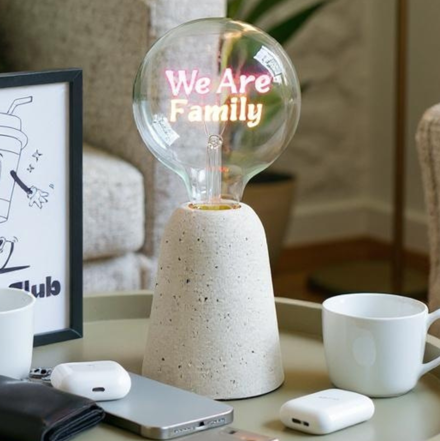 We Are Family Text Bulb & Table Lamp - Screw Down