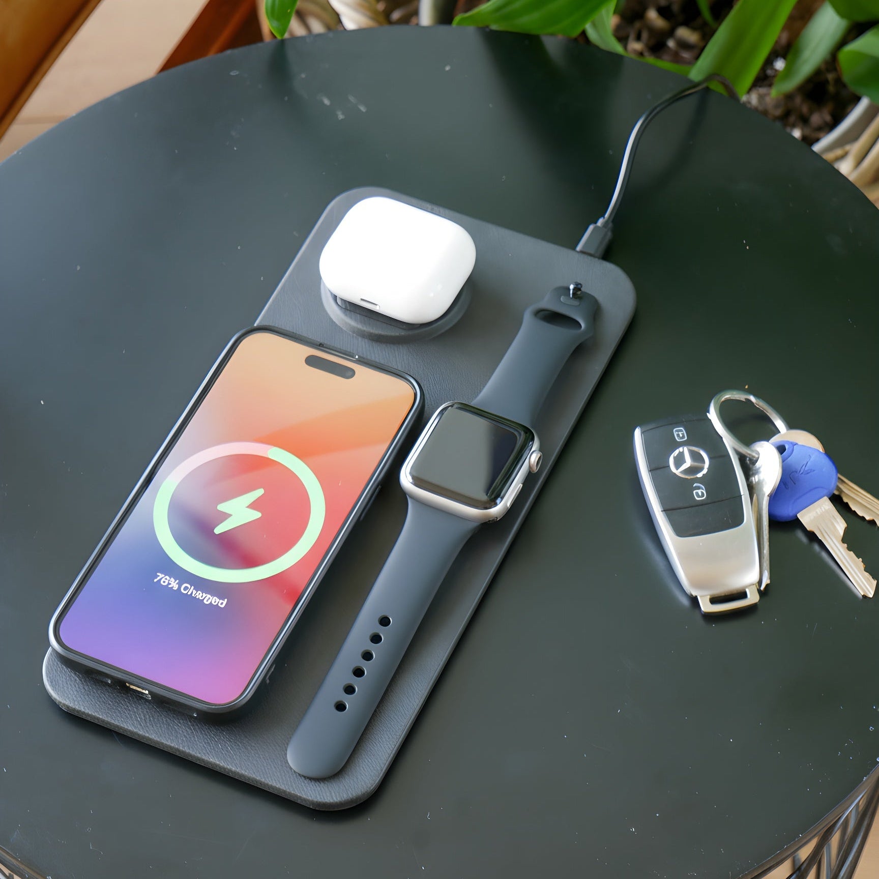3 in 1 Wireless Charging Pad PU Leather Black