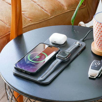 3 in 1 Wireless Charging Pad PU Leather Black