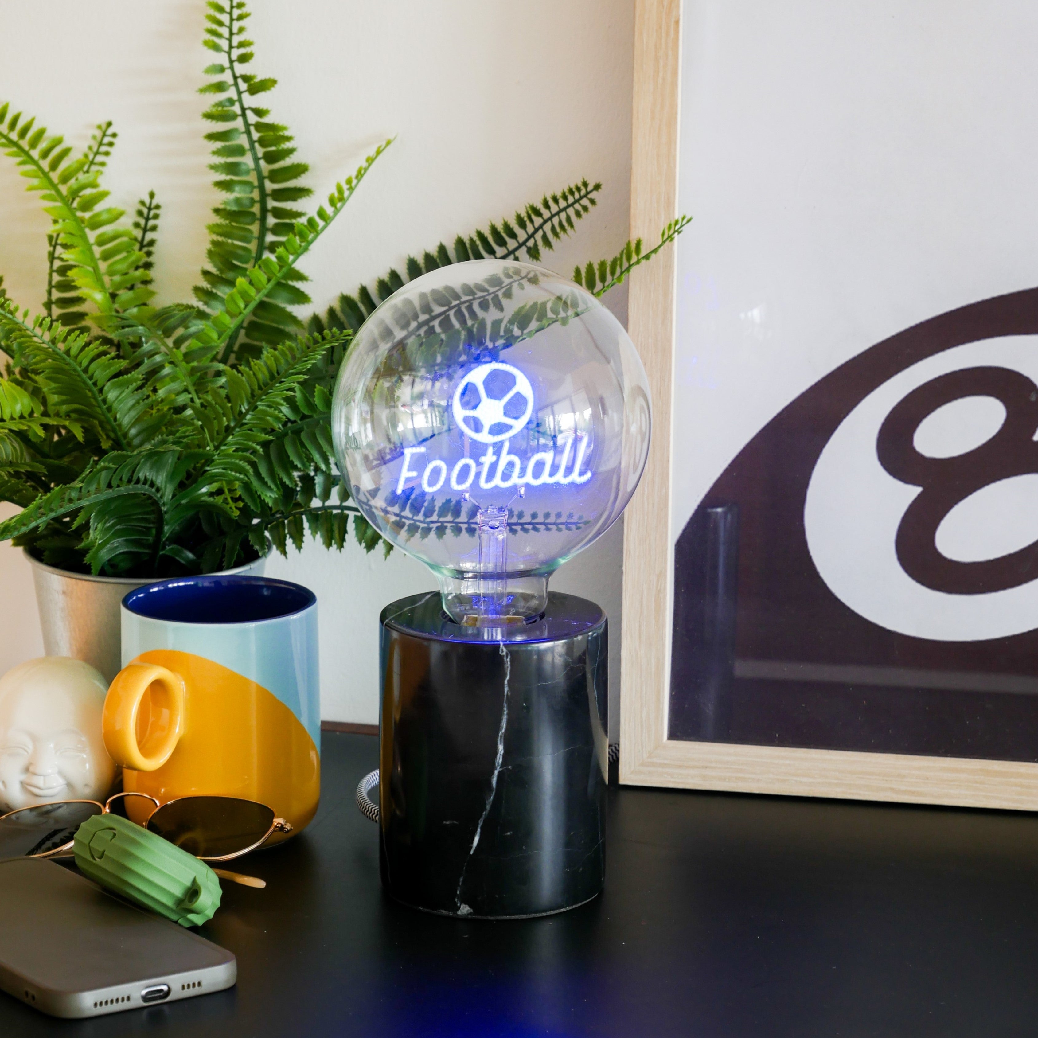 Football Blue Text Bulb & Table Lamp - Screw Down