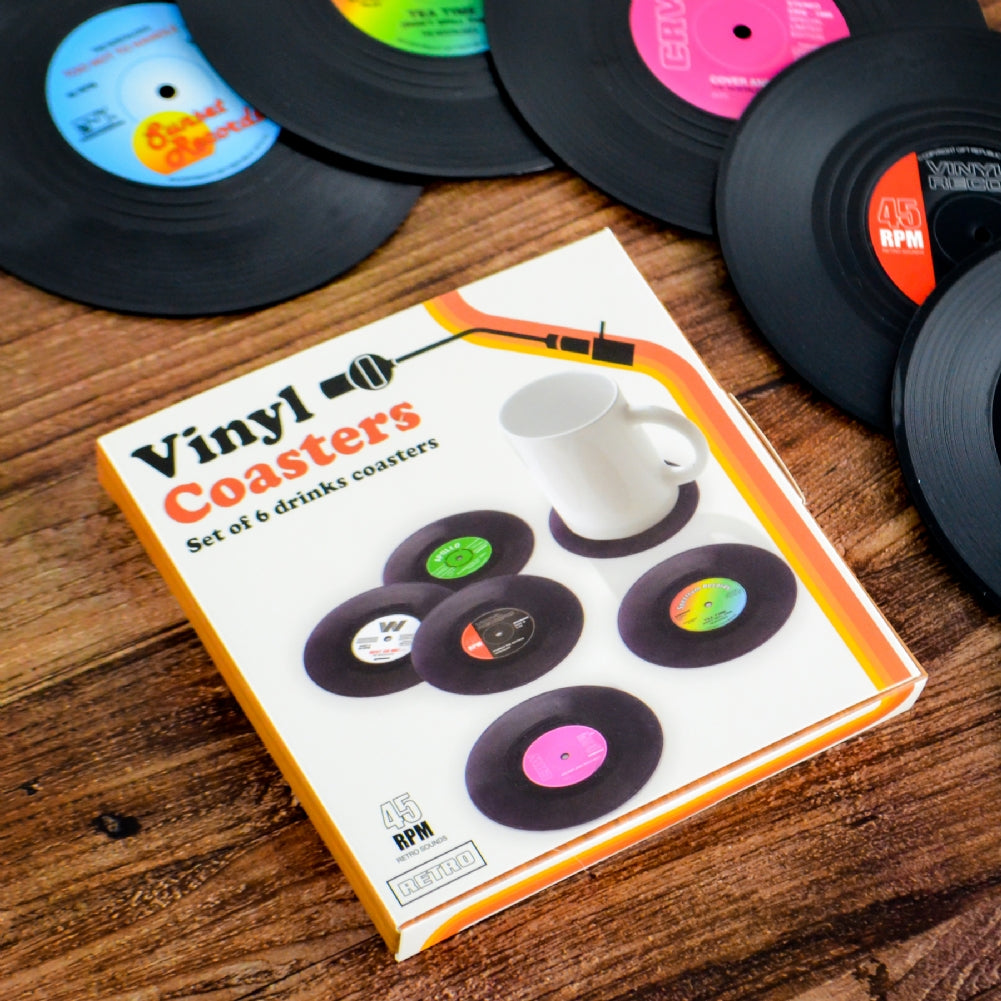 Vinyl Record Coasters – Set of 6 Retro Drink Coasters