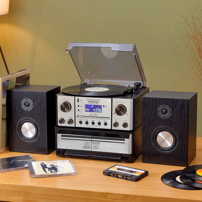 Houston XP Silver & Black Wood 6 in 1 Music Centre