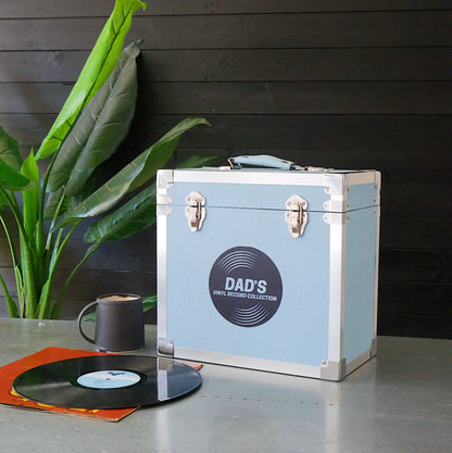 12 Inch Vinyl Record Storage Box Light Blue & Metal Trim
