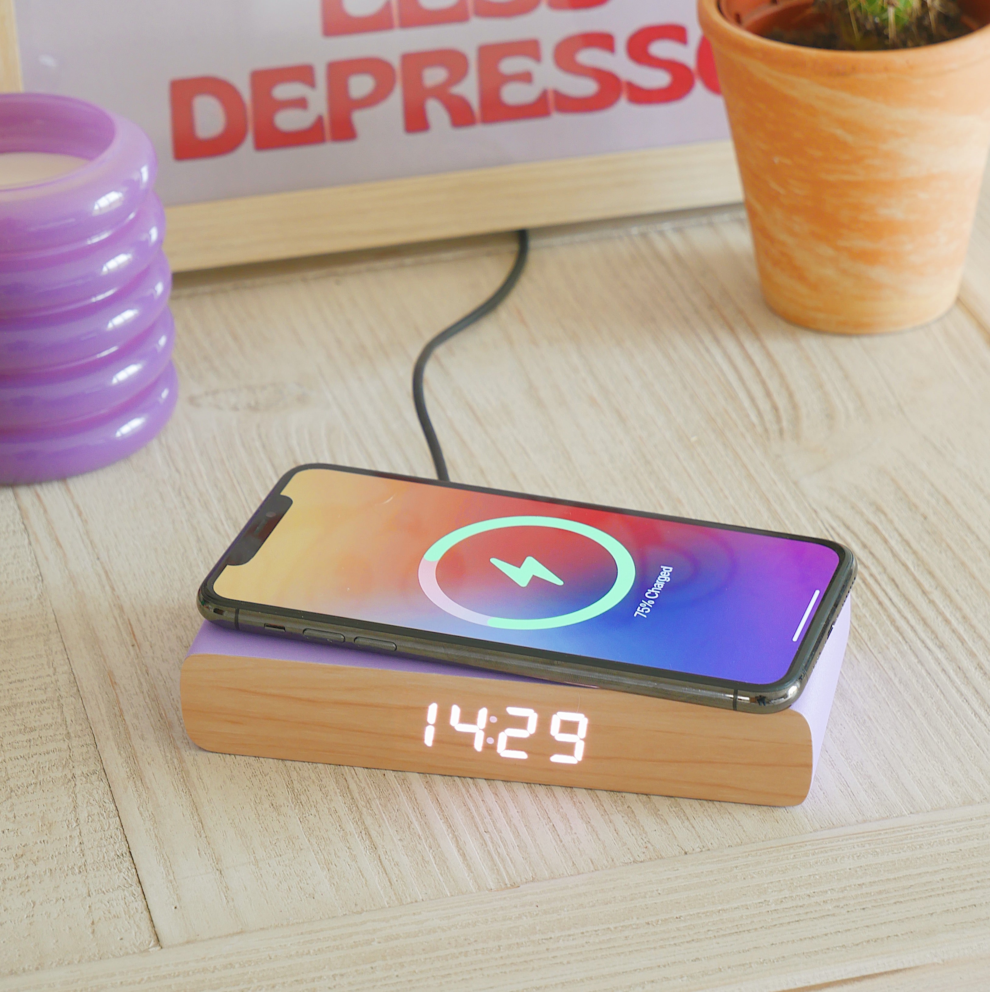 Rise Charge Wireless Phone Charger & Alarm Clock - Pruple