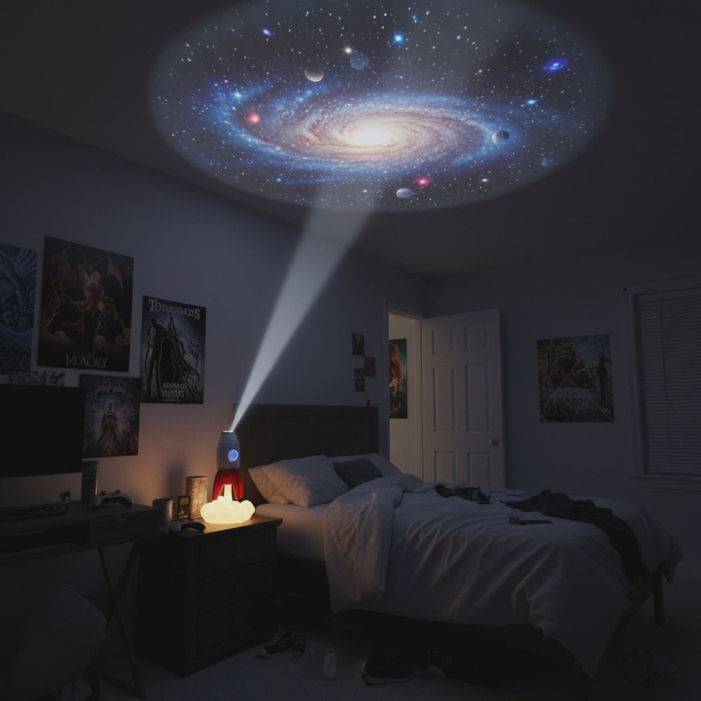 Rocket 3-in-1 Bedside Light, Digital Clock & Ceiling Projector
