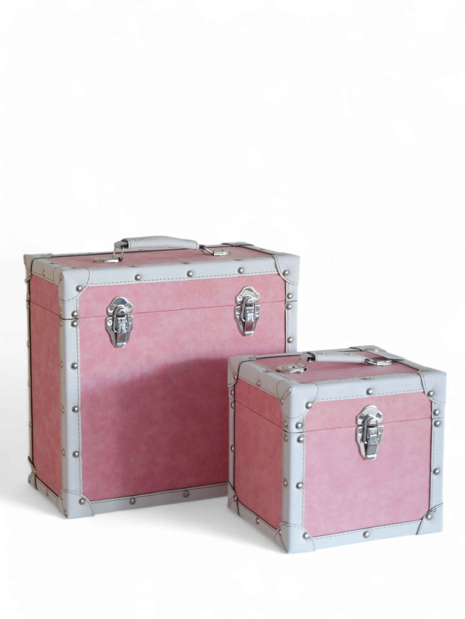 12 Inch Vinyl Record Storage Box  Pink & White Faux Leather