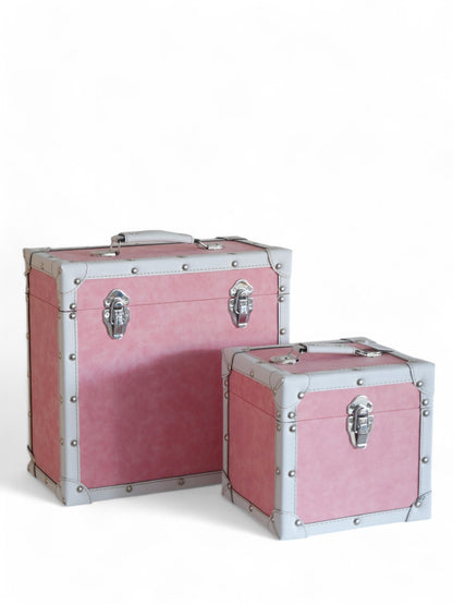 12 Inch Vinyl Record Storage Box  Pink & White Faux Leather